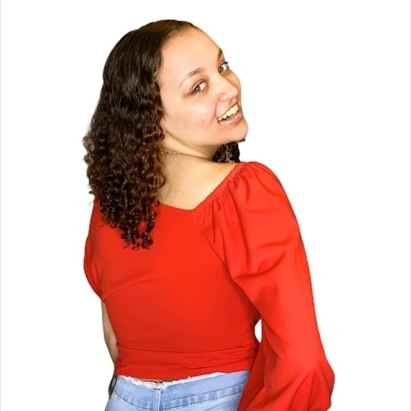 Sjk fashion red open shoulder top - Picture 3 of 4